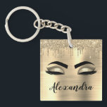 Gold Glitter Sparkle Eyelashes Monogram Name Keychain<br><div class="desc">Gold Faux Foil Metallic Sparkle Glitter Brushed Metal Monogram Name and Initial Eyelashes (Lashes),  Eyelash Extensions and Eyes Keychain. This makes the perfect sweet 16 birthday,  wedding,  bridal shower,  anniversary,  baby shower or bachelorette party gift for someone decorating her room in trendy cool style.</div>
