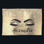 Gold Glitter Sparkle Eyelashes Monogram Name Kitchen Towel<br><div class="desc">Gold Faux Foil Metallic Sparkle Glitter Brushed Metal Monogram Name and Initial Eyelashes (Lashes),  Eyelash Extensions and Eyes Kitchen Towel. The design makes the perfect sweet 16 birthday,  wedding,  bridal shower,  anniversary,  baby shower or bachelorette party gift for someone looking for a trendy cool style.</div>