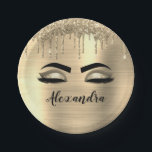Gold Glitter Sparkle Eyelashes Monogram Name Paper Plate<br><div class="desc">Gold Faux Foil Metallic Sparkle Glitter Brushed Metal Monogram Name and Initial Eyelashes (Lashes),  Eyelash Extensions and Eyes Paper Plates. The design makes the perfect sweet 16 birthday,  wedding,  bridal shower,  anniversary,  baby shower or bachelorette party gift for someone looking for a trendy cool style.</div>