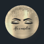 Gold Glitter Sparkle Eyelashes Monogram Name Paper Plate<br><div class="desc">Gold Faux Foil Metallic Sparkle Glitter Brushed Metal Monogram Name and Initial Eyelashes (Lashes),  Eyelash Extensions and Eyes Paper Plates. The design makes the perfect sweet 16 birthday,  wedding,  bridal shower,  anniversary,  baby shower or bachelorette party gift for someone looking for a trendy cool style.</div>