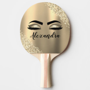 Gold Glitter Sparkle Eyelashes Monogram Name Ping Pong Paddle