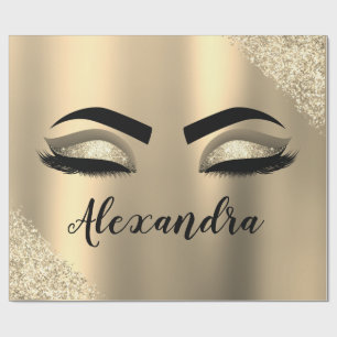Gold Glitter Sparkle Eyelashes Monogram Name Wrapping Paper