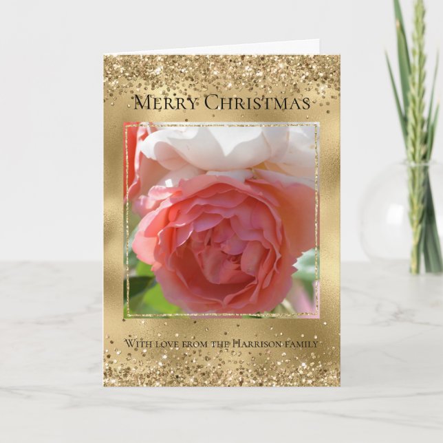 Gold Glitter Sparkle Glam Personalized Photo   Card (Front)