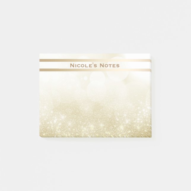 Gold Glitter Sparkle Glam Trendy Personalized Post-it Notes (Front)