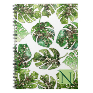 Gold Glitter Sparkle Glam Tropical Leaves Chic Notebook