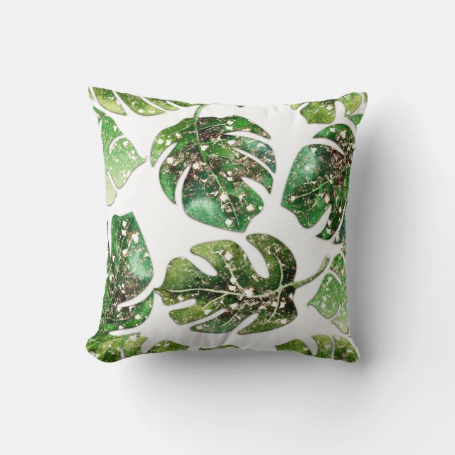 Gold Glitter Sparkle Glam Tropical Leaves Summer Throw Pillow (Front)