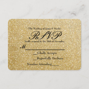 Gold Glitter Sparkle Glamour Wedding RSVP Card