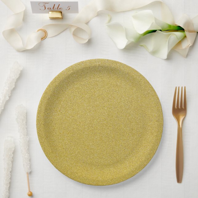 Gold Glitter, Sparkle, Glitter Background Paper Plate (Wedding)