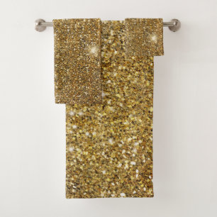 Gold Glitter Sparkle Glittery Sparkly Pretty Bath Towel Set