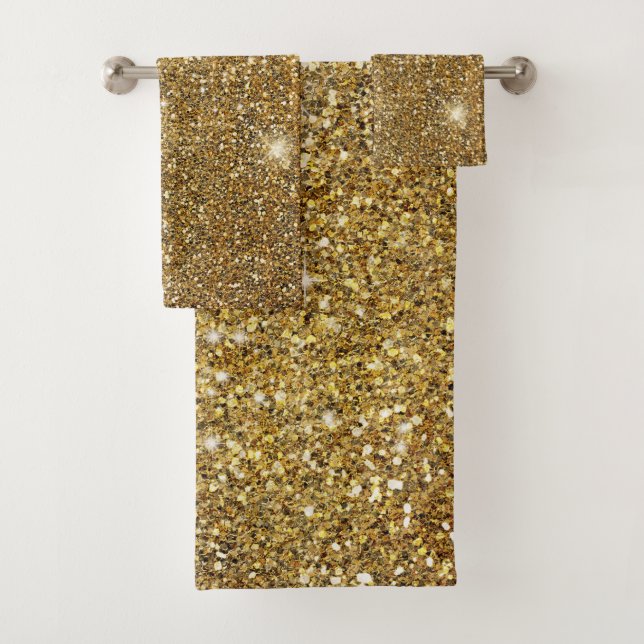 Gold Glitter Sparkle Glittery Sparkly Pretty Bath Towel Set (Insitu)