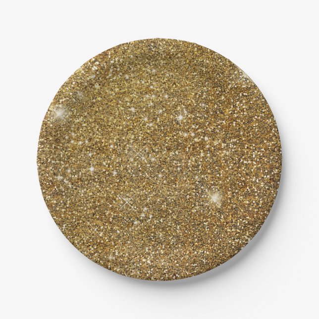 Gold Glitter Sparkle Glittery Sparkly Pretty Paper Plate (Front)