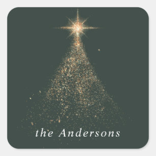 Gold glitter sparkle green modern Christmas Holida Square Sticker