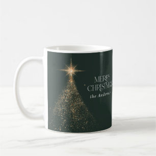 Gold glitter sparkle green modern Christmas photo  Coffee Mug