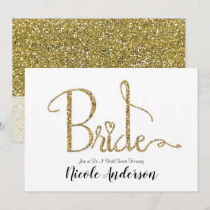Gold Glitter Sparkle Modern Bride Bridal Shower Invitation