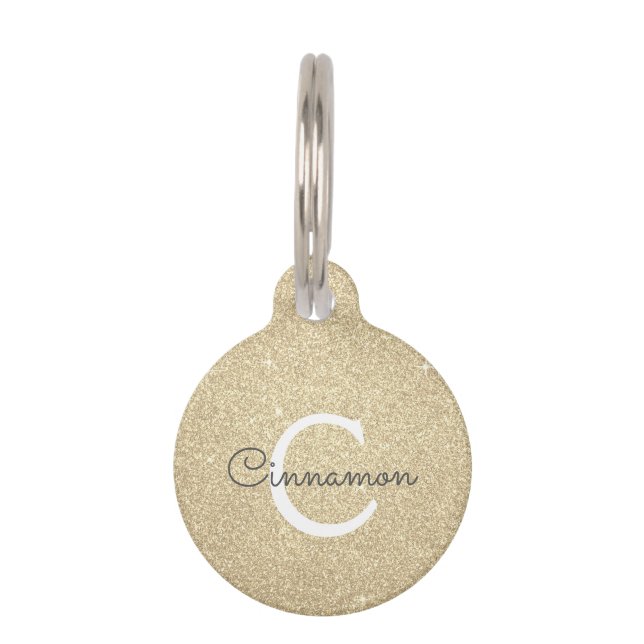 Gold Glitter & Sparkle Monogram Name Pet Tag (Front)