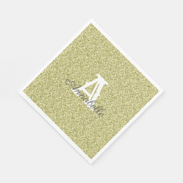 Gold Glitter & Sparkle Monogram Napkin (Corner)