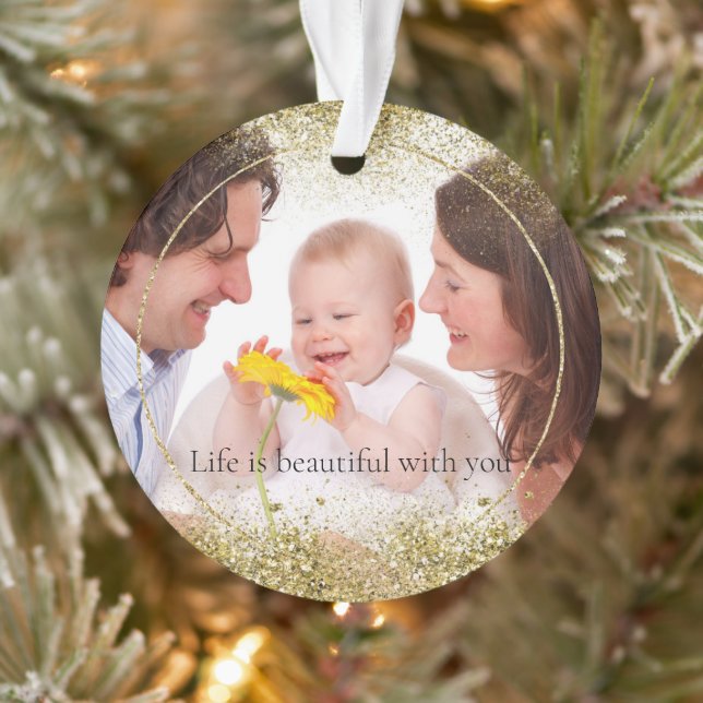 Gold Glitter Sparkle Personalized Photo     Ornament (Tree)