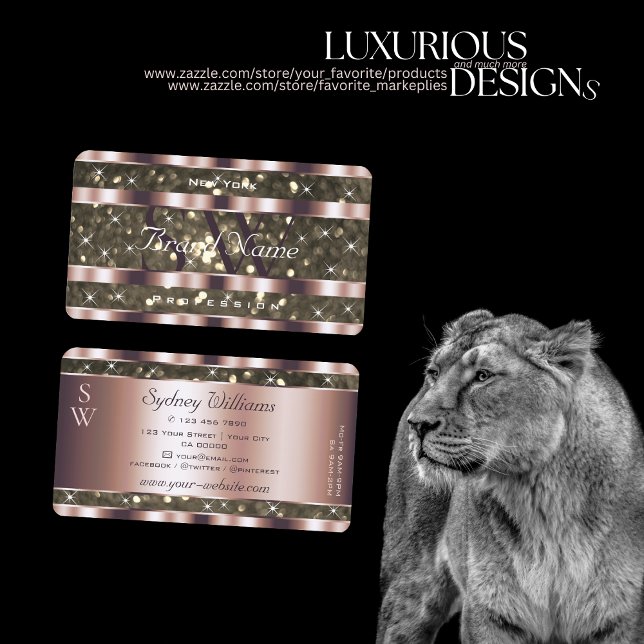  Gold Glitter Sparkle Stars Initials Rose Golden Business Card (Creator Uploaded)