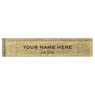 Gold Glitter Sparkle Trendy Glam Personalized Nameplate