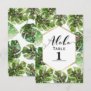 Gold Glitter Sparkle Tropical Leaves Table Number