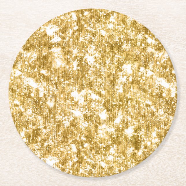 Gold Glitter Sparkle Wedding Reception Party Round Paper Coaster (Front)