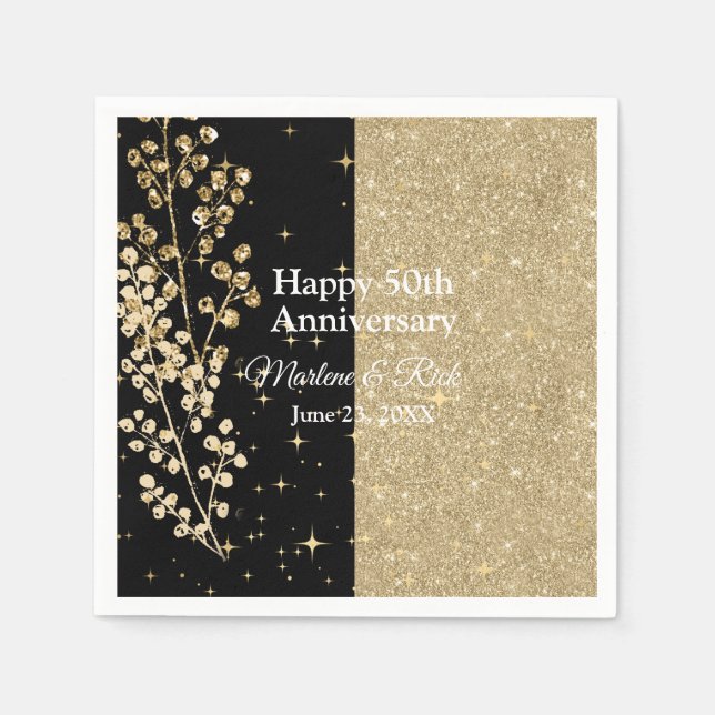 Gold Glitter Sparkles Elegant Black Calligraphy  Napkin (Front)