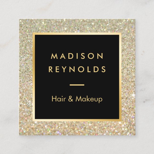 Gold Glitter Sparkles Modern Fashionable Square Business Card (Front)