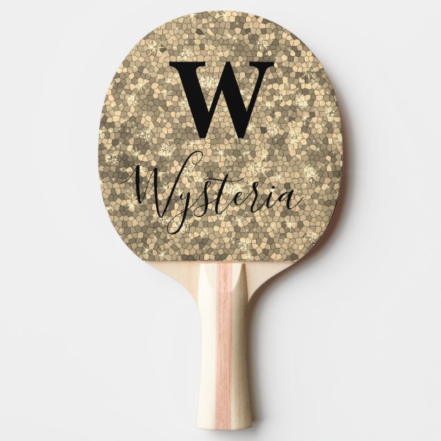 Gold Glitter Sparkles Monogram Chalkboard Name Ping Pong Paddle (Front)