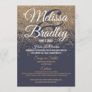 Gold Glitter Sparkles Navy Blue Wedding Menu