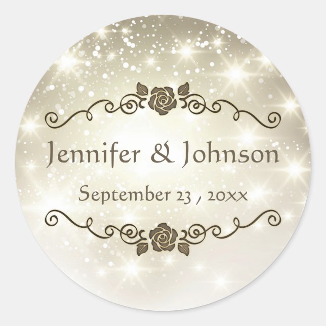 Gold Glitter Sparkles Wedding Classic Round Sticker (Front)