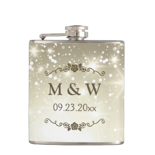 Gold Glitter Sparkles Wedding Hip Flask