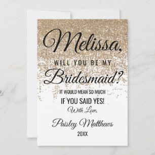 Gold Glitter Sparkles White Bridesmaid Invitation