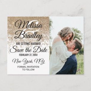 Gold Glitter Sparkles White Save the Date Announcement Postcard