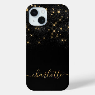 Gold Glitter Sparkling Elegant Glamourous Script iPhone 15 Case