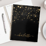 Gold Glitter Sparkling Elegant Glamourous Script Planner<br><div class="desc">Create your own personalized black and gold diamond sparkle planner with your custom modern handwritten script name.</div>