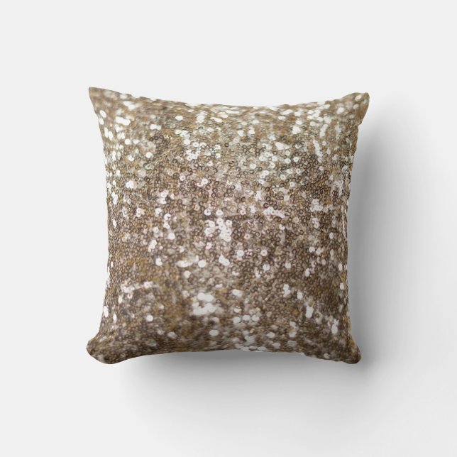 Gold Glitter Sparkling Glam Girly Glitzy Throw Pillow (Front)