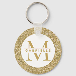 Gold Glitter Sparkly Initials Custom Name Keychain
