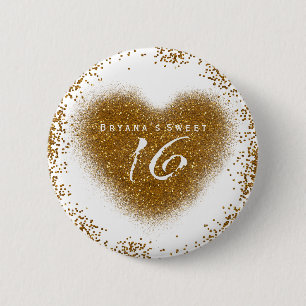 Gold Glitter Spill Sweet 16 Birthday Party Pin