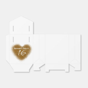 Gold Glitter Spill Sweet 16 Heart Favour Boxes