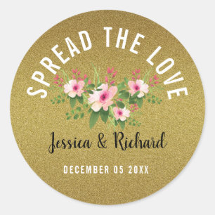 Gold Glitter Spread the Love Floral Wedding Classic Round Sticker