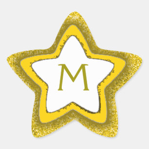 Gold glitter star customizable monogram stickers
