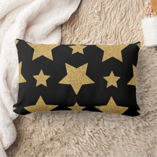 Gold Glitter Star Glamourous and Chic Lumbar Pillow