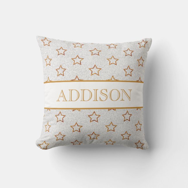 Gold Glitter Star Monogram Pillow (Front)