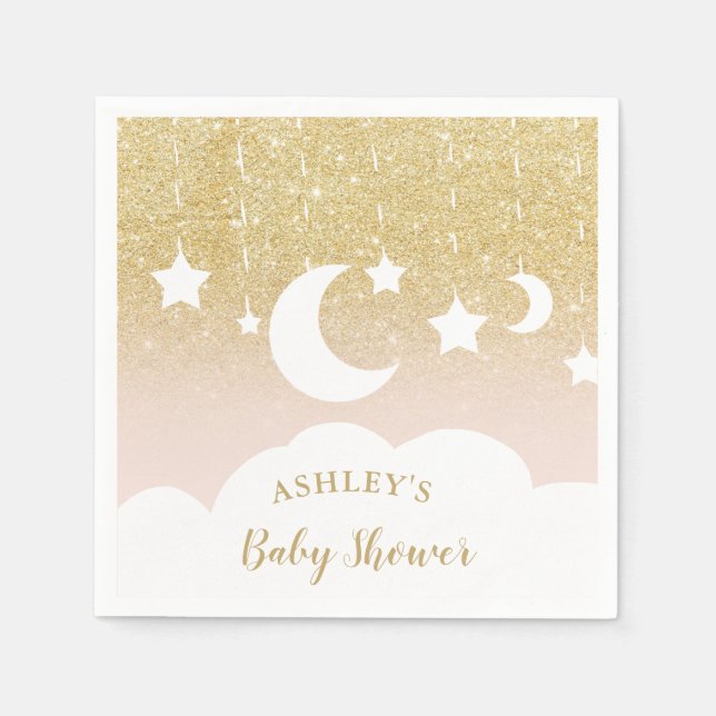 Gold glitter star moon cloud baby shower napkin (Front)