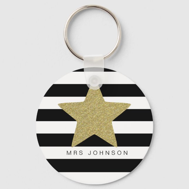 Gold Glitter Star Teacher Keychain, Thank You  Keychain (Front)
