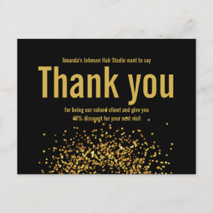Gold Glitter Star Thank You Bold Black Postcard