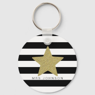 Gold glitter star thank you teacher christmas keychain