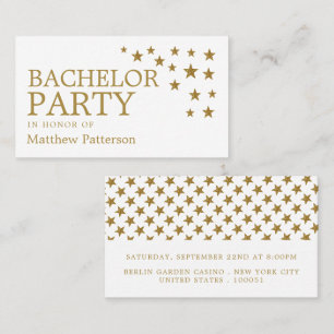 Gold Glitter Stars, Bachelor Party Ticket Invite