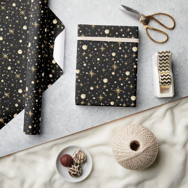 Gold glitter stars, black and gold wrapping paper (Crafts)