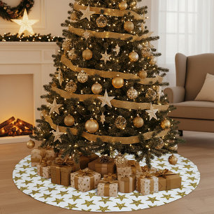 Gold glitter stars  brushed polyester tree skirt